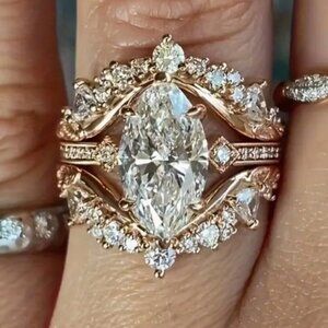 Gold Plated 3 Piece Ring - Beautiful Engagement style or Cocktail Ring Size 7